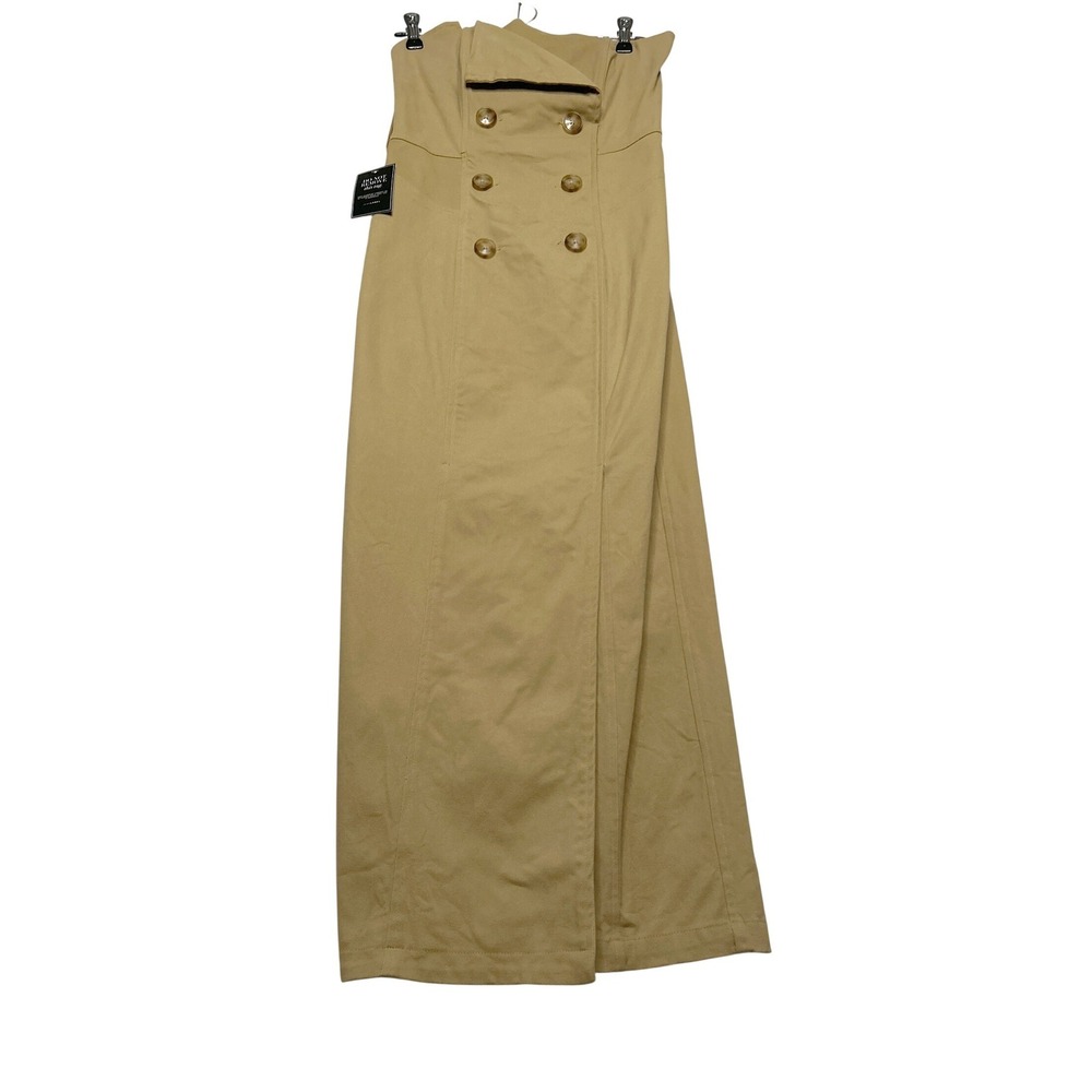 JLUXLABEL Khaki Asymmetric Belted Midi Dress M Strapless Trench Chic NWT No Belt - Picture 12 of 16